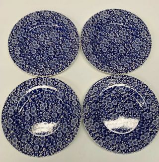 Queen’s England Cobalt Blue/white Floral Salad 8 " Plates - Set Of 4