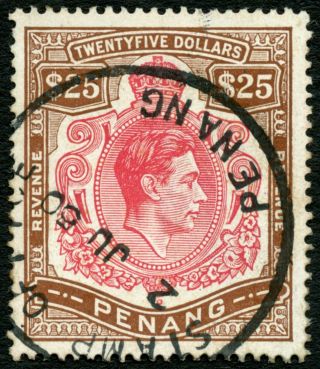 Malaya Penang 1950 George Vi $25 Cds Stamp Office 2 Ju 50 Penang