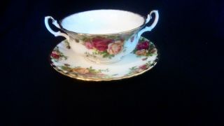 Royal Albert Old Country Roses 2 Handled Cream / Soup Bowl And Saucer