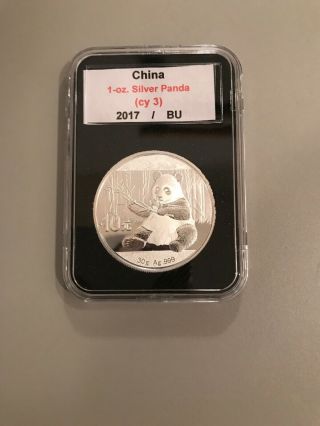 2017 10y China 1 Oz.  Silver Panda Bu Coin In Holder - - Nr