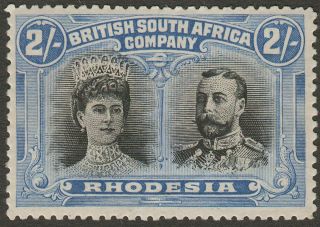 Rhodesia 1910 Kgv Double Head 2sh Black And Ultramarine Sg153 Cat £120