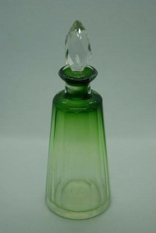 C.  1930 Baccarat Green Clear Cut Crystal Perfume Bottle Vanity Dresser France 3