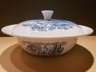 Wedgwood China Countryside Blue Covered Vegetable Serving Bowl & Lid No Crazing