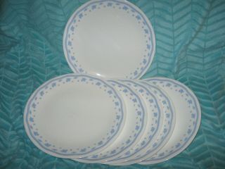 Set 6 Corelle Morning Blue Dinner Plates 10 1/4 " Flowers