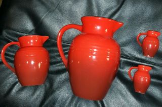 Le Crueset Large And Small Stoneware Red Cherry Pitchers,  Salt & Pepper Shakers