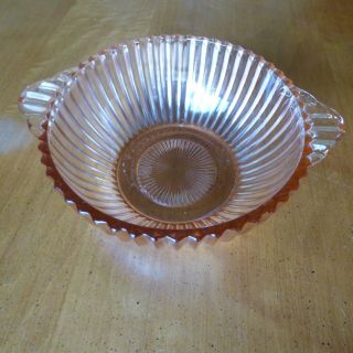 1930s Vintage Pink Queen Mary Depression Glass Bowl With Handles