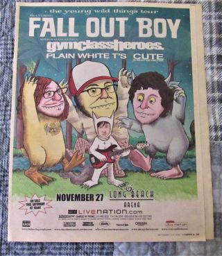 Fall Out Boy 2007 Newspaper Concert Gym Class Heroes Tour Ad Poster