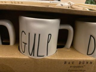 Brand Rae Dunn by Magenta Set of 4 Espresso Mugs SIP GULP DRINK SLURP 3