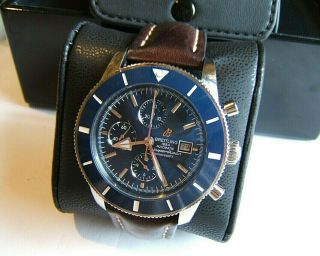 Breitling Superocean Automatic Chronograph Blue Dial 46mm Brown Leather B&p Nr