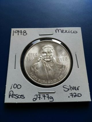 1978 Mexico Silver 100 Pesos Coin,
