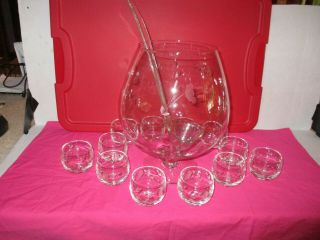 Vintage Princess House Heritage Brandy Snifter Punch Bowl W 12 Roly Poly Glasses