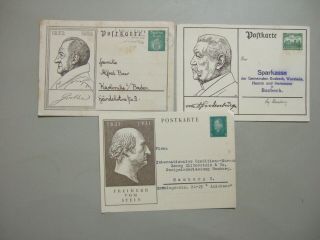 Three Germany Postal Stationery W/pictures:von Stein,  Hindenburg,  Goethe