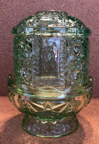 3 Piece Vintage Indiana Stars And Bars Green Glass Fairy Lamp 6 3/4 "
