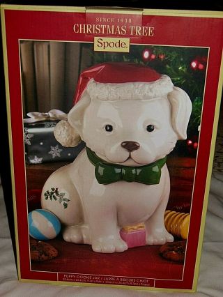 Portmeirion Group Spode Christmas Tree Puppy Dog Cookie Jar $140 Nib