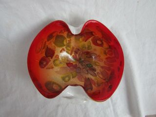 Mid - Century Murano Italian Art Glass Bowl Red & Gold Over White Form I