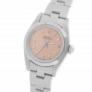 2002 Ladies Rolex Oyster Perpetual Arabic 24mm Stainless Salmon Pink 76080 Watch