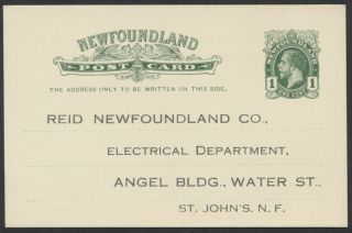 Newfoundland P11 1c King George V Postal Card,  Reid Newfoundland Co