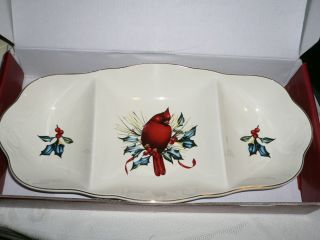 Lenox Winter Greetings Carved Divided Server Red Cardinal
