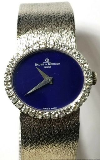 Vintage Heavy 18k Gold Baume Mercier Diamond Lapis Lazuli Dial Ladies Watch