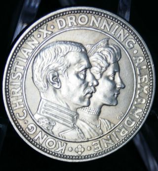 Denmark 2 Kroner 1923,  Bu.  800 Silver,  Silver Anniversary