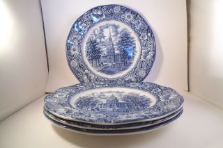 Vintage Staffordshire Liberty Blue Independence Hall Set Of 4 Dinner Plates