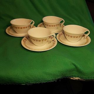Set Of 4 Corelle Corning Ware Butterfly Gold Hook / Open Handled Cups And Saucer