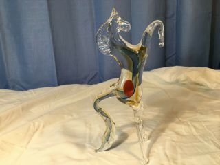 Vintage Murano Glass Horse Made In Italy Yellow And Blue Colors