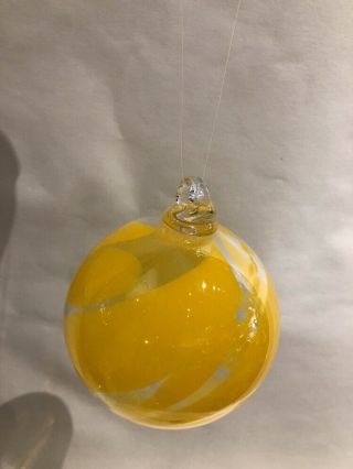 Hand Blown Studio Glass Orb Ornament Garden Decor Yellow Sun Catcher 5 " Globe