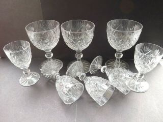 Webb Corbett Cut Crystal 3 Wine & 5 Small Glasses (3 Larges Are Etched Signed)