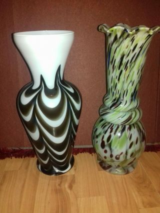 2 Large Vintage Art Glass Vases 1 Murano