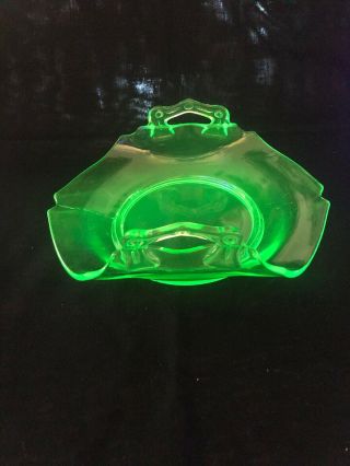 Vintage Green Uranium Vaseline Glass Candy Condiment Dish Art Deco