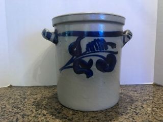 Vintage Pottery Stoneware Cobalt Blue And Gray Large Vase Crock
