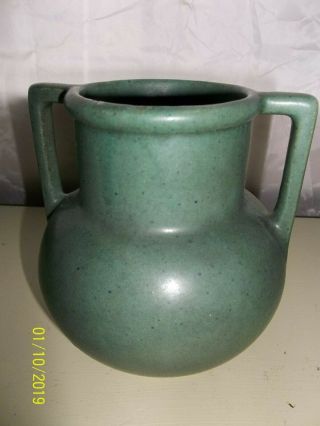 Vintage Studio Arts & Crafts Pottery Blue Grey Matte Vase Double Handle