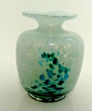 Vintage Mdina Glass Seascapes Blue & White Squat Vase