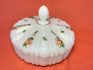 Vintage Westmoreland Hand Painted Milk Glass Round Candy Dish W/lid 7 "