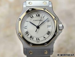 Cartier 18k Gold And Stainless St Santos 30mm Unisex Swiss Quartz Watch N103