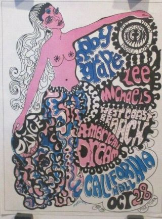 Moby Grape,  Lee Michaels | California Hall | Orig.  1967 Concert Flyer