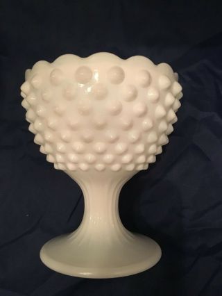 Fenton White Milk Glass Hobnail Footed Compote Candy Dish W/scalloped Edge