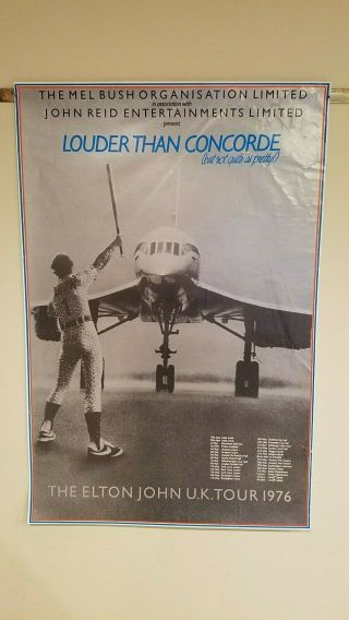 428 Vintage 1976 Louder Than Concorde Elton John Promo Tour Poster Uk