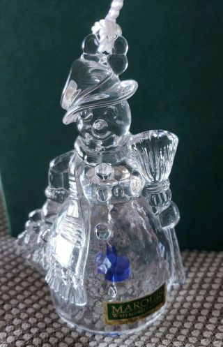 Waterford Crystal Signed Marquis Snowman Christmas Ornament Bell Tassel Hanger