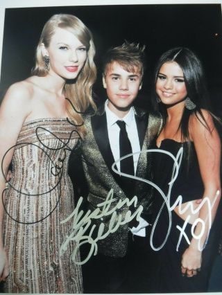 Holiday Special - - Justin Bieber,  Selena Gomez & Friend Triple Signed Photo