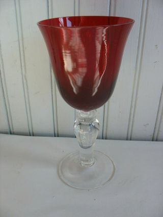 Set 6 Ruby Red With Clear Stem Wine Water Goblets Stems 7 3/4 " 10oz Holiday Bar