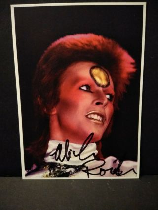 Mick Rock Icons Autographed David Bowie Photo Gallery Card.