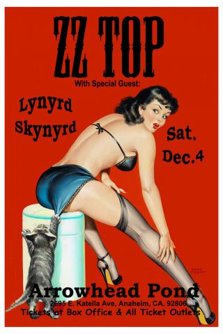 Rock: Zz Top With Lynyrd Skynyrd Betty Page Anaheim Poster 1999 13x19