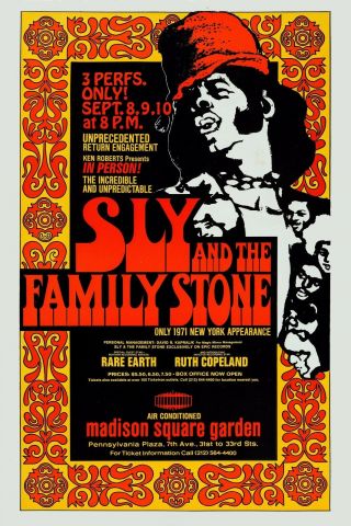 Sly & The Family Stone At Madison Square Garden Concert Poster 1971 12x18