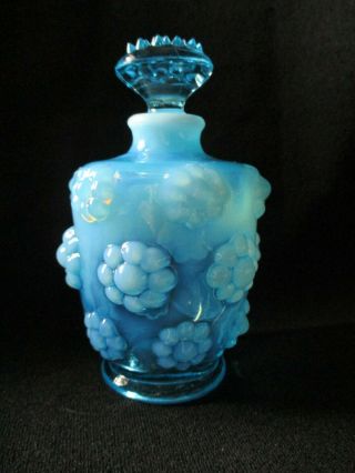 Fenton Glass - Blue Opalescent Perfume Bottle - Little Flowers Pattern