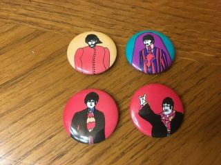 Vintage Set Of 4 Beatles Yellow Submarine Pins Buttons Pinbacks 1 - 1/4 "