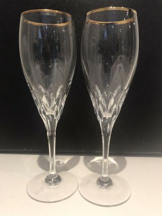 Gorham Diamond Gold Fine Cut Crystal Champagne Glasses Gobletsnot 2 Flutes