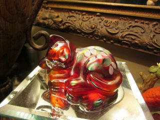 Ruby Red Fenton Cat W/ Flowers Hand Painted & Signed