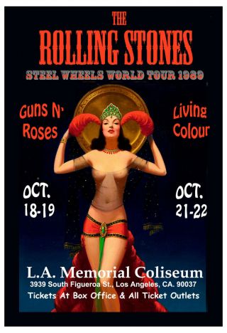 Mick Jagger & The Rolling Stones & Gnr At Los Angeles Concert Poster 1989 13x19
